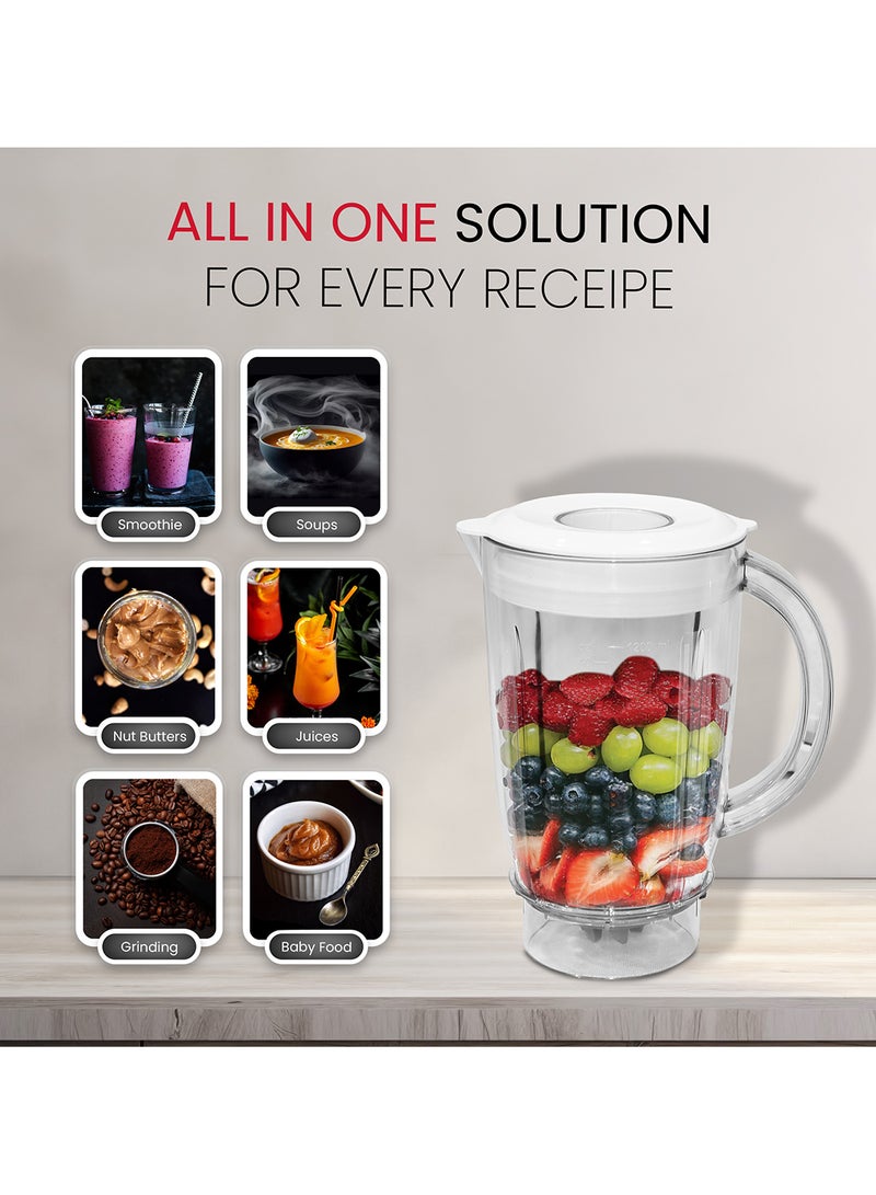 Nobel 2 in 1 Blender Table Top 1.2 Litres Jar 300W Motor Power Plastic Body with Plastic Jar 1.2 L 300 W NB111L White  - Image 3