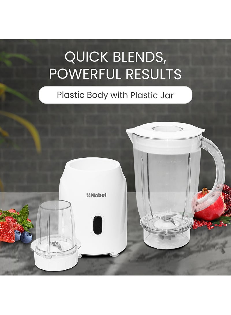 Nobel 2 in 1 Blender Table Top 1.2 Litres Jar 300W Motor Power Plastic Body with Plastic Jar 1.2 L 300 W NB111L White  - Image 2