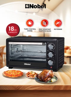 Nobel Electric Oven 18 Litres Capacity, 100-250℃ Temperature Control, 60 Minutes Timer, Rotisserie, Inner Lamp, Stainless Steel Heating Element 18 L 1280 W NEO20 Black  - Image 1