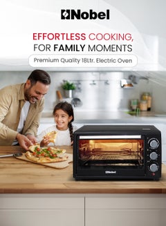 Nobel Electric Oven 18 Litres Capacity, 100-250℃ Temperature Control, 60 Minutes Timer, Rotisserie, Inner Lamp, Stainless Steel Heating Element 18 L 1280 W NEO20 Black  - Image 2