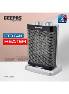 PTC Fan Heater, Ceramic Heating Element, Overheat Protection | Safety Tip-Over Switch | Adjustable Thermostat 1500 W GRH28529 Black & Silver