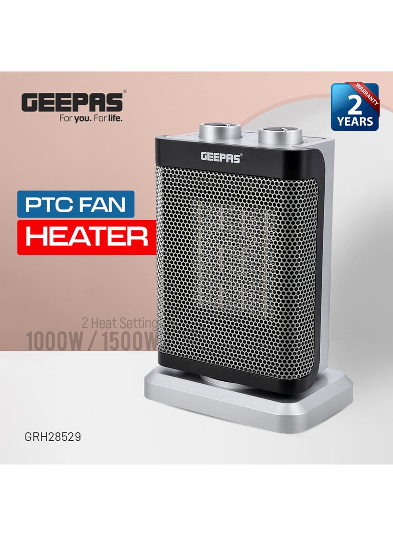 GEEPAS - PTC Fan Heater, Ceramic Heating Element, Overheat Protection | Safety Tip-Over Switch | Adjustable Thermostat 1500 W GRH28529 Black & Silver - Image 1