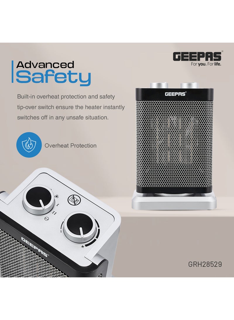 GEEPAS - PTC Fan Heater, Ceramic Heating Element, Overheat Protection | Safety Tip-Over Switch | Adjustable Thermostat 1500 W GRH28529 Black & Silver - Image 1