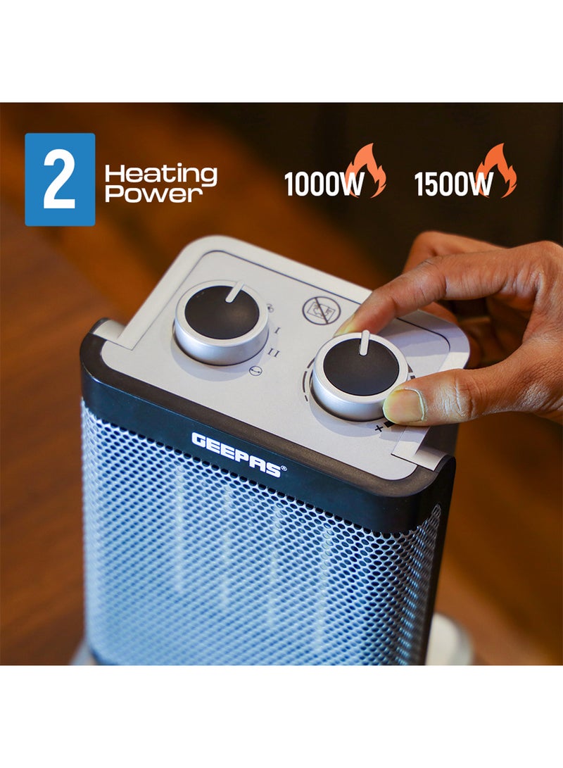 GEEPAS - PTC Fan Heater, Ceramic Heating Element, Overheat Protection | Safety Tip-Over Switch | Adjustable Thermostat 1500 W GRH28529 Black & Silver - Image 1