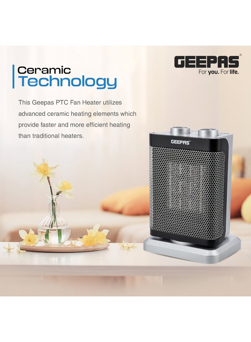 GEEPAS - PTC Fan Heater, Ceramic Heating Element, Overheat Protection | Safety Tip-Over Switch | Adjustable Thermostat 1500 W GRH28529 Black & Silver - Image 1