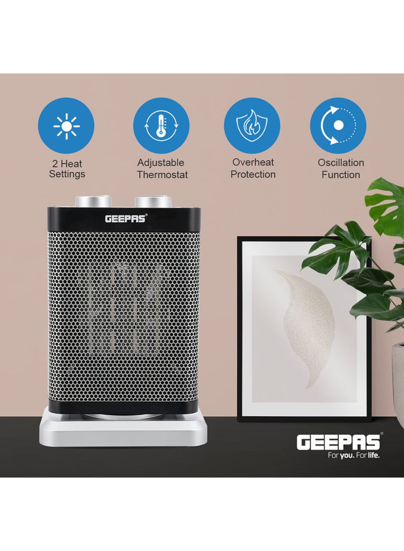 GEEPAS - PTC Fan Heater, Ceramic Heating Element, Overheat Protection | Safety Tip-Over Switch | Adjustable Thermostat 1500 W GRH28529 Black & Silver - Image 1
