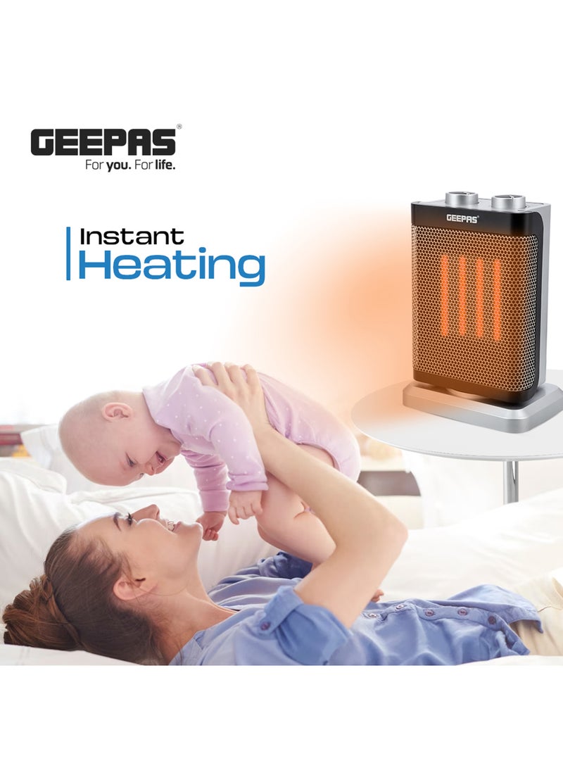 GEEPAS - PTC Fan Heater, Ceramic Heating Element, Overheat Protection | Safety Tip-Over Switch | Adjustable Thermostat 1500 W GRH28529 Black & Silver - Image 1