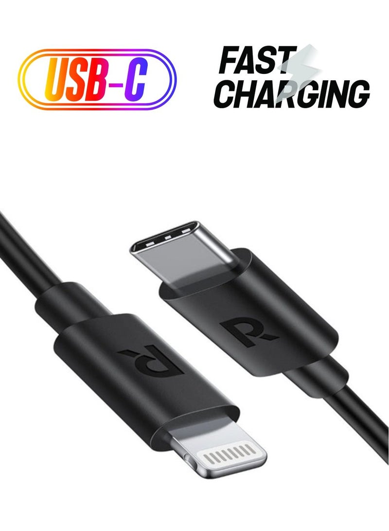 راف باور MFi كيبل راف باور من تايب سي إلى لايتنينق 1 متر - اسود أسود - Image 1