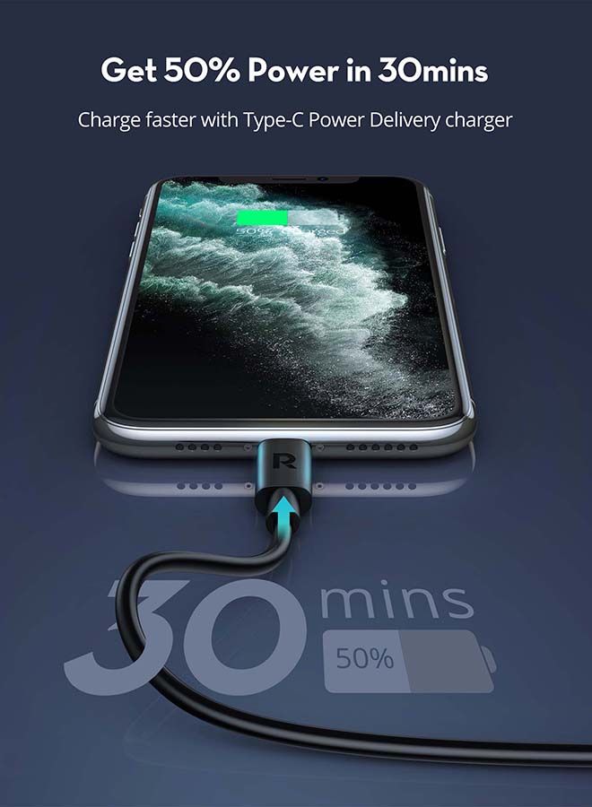 راف باور MFi كيبل راف باور من تايب سي إلى لايتنينق 1 متر - اسود أسود - Image 2