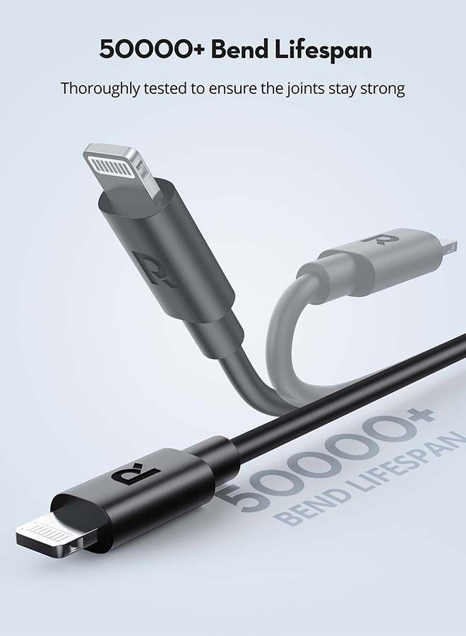 راف باور MFi كيبل راف باور من تايب سي إلى لايتنينق 1 متر - اسود أسود - Image 3