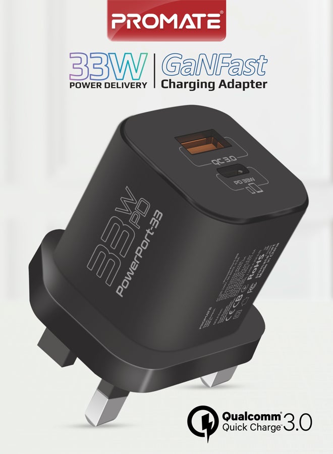 PROMATE 33W Power Delivery GaNFast Charging Adapter Black - Image 2