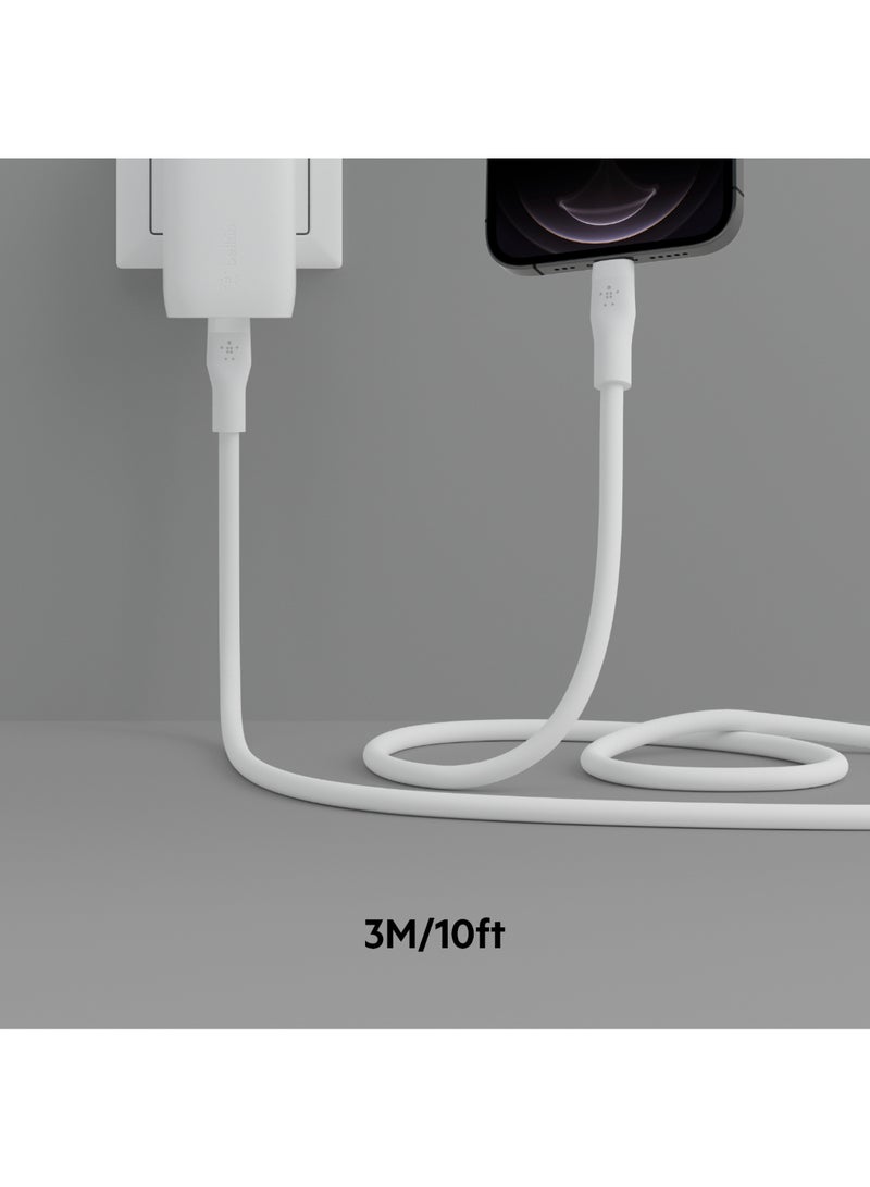 belkin - BoostCharge Flex Silicone USB Type C to Lightning Cable (3M/10ft), MFi Certified 20W Fast Charging PD Power Delivery for iPhone 14/14 Plus, 13, 12, Pro, Max, Mini, SE, iPad and More White - Image 1