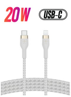 belkin BoostCharge Pro Flex Braided USB Type C to Lightning Cable (1M/3.3FT), MFi Certified 20W Fast Charging PD Power Delivery for iPhone 14/14 Plus, 13, 12, Pro, Max, Mini, SE, iPad and More White  - Image 1