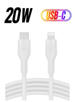 belkin BoostCharge Pro Flex Silicone USB C To Lightning Cable, MFI Certified iPhone Cable 20W Fast Charging Power Delivery For iPhone 15, 14, 13, 12, Pro, Plus, Pro Max, Mini, iPad And More - (1M) White  - Image 1