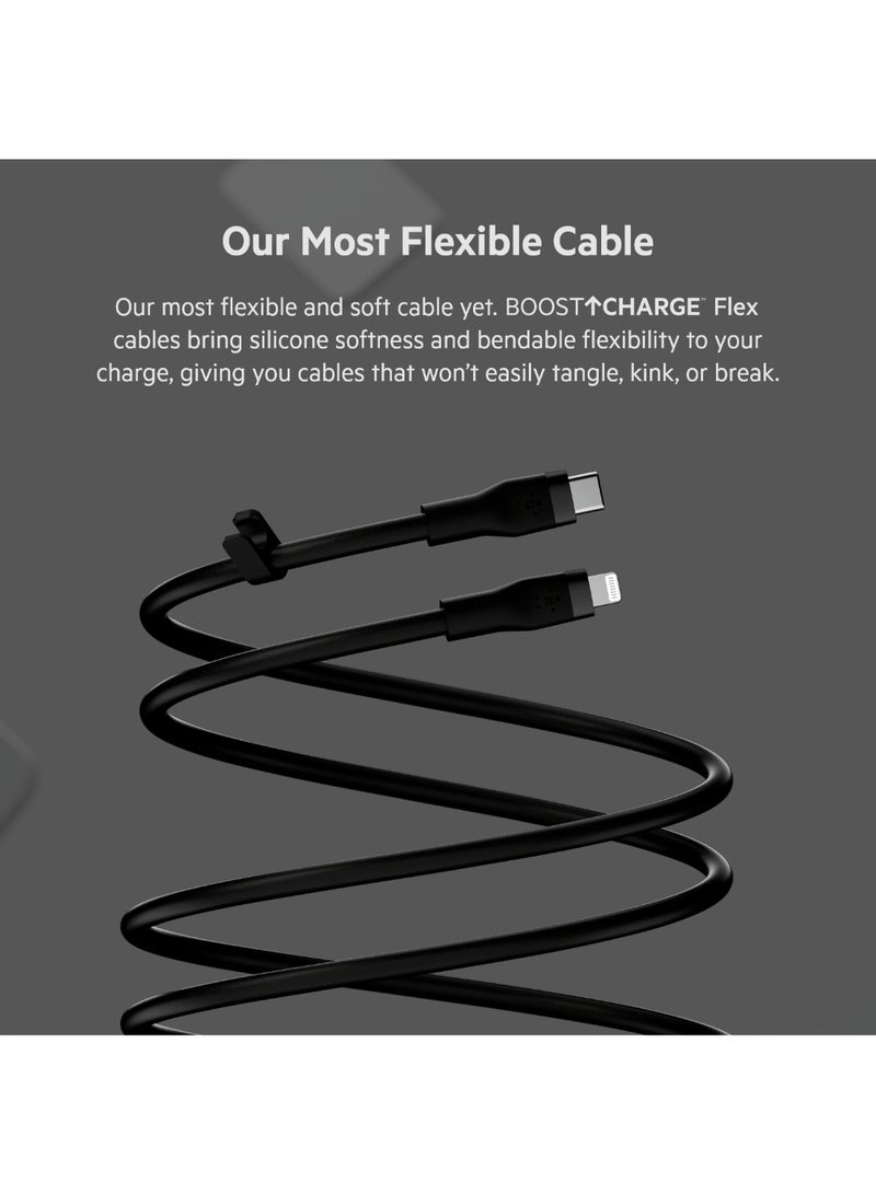 belkin BoostCharge Pro Flex Silicone USB Type C To Lightning Cable (3M/10Ft), MFI Certified iPhone Cable 20W Fast Charging Power Delivery For iPhone 14/14 Plus, 13, 12, Pro, Max, Mini, Se, iPad And More Black  - Image 4