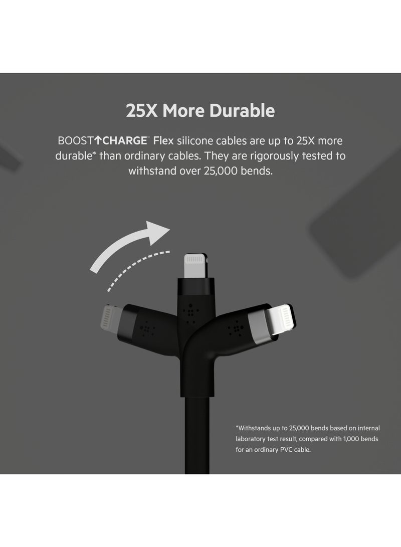 belkin BoostCharge Pro Flex Silicone USB Type C To Lightning Cable (3M/10Ft), MFI Certified iPhone Cable 20W Fast Charging Power Delivery For iPhone 14/14 Plus, 13, 12, Pro, Max, Mini, Se, iPad And More Black  - Image 5