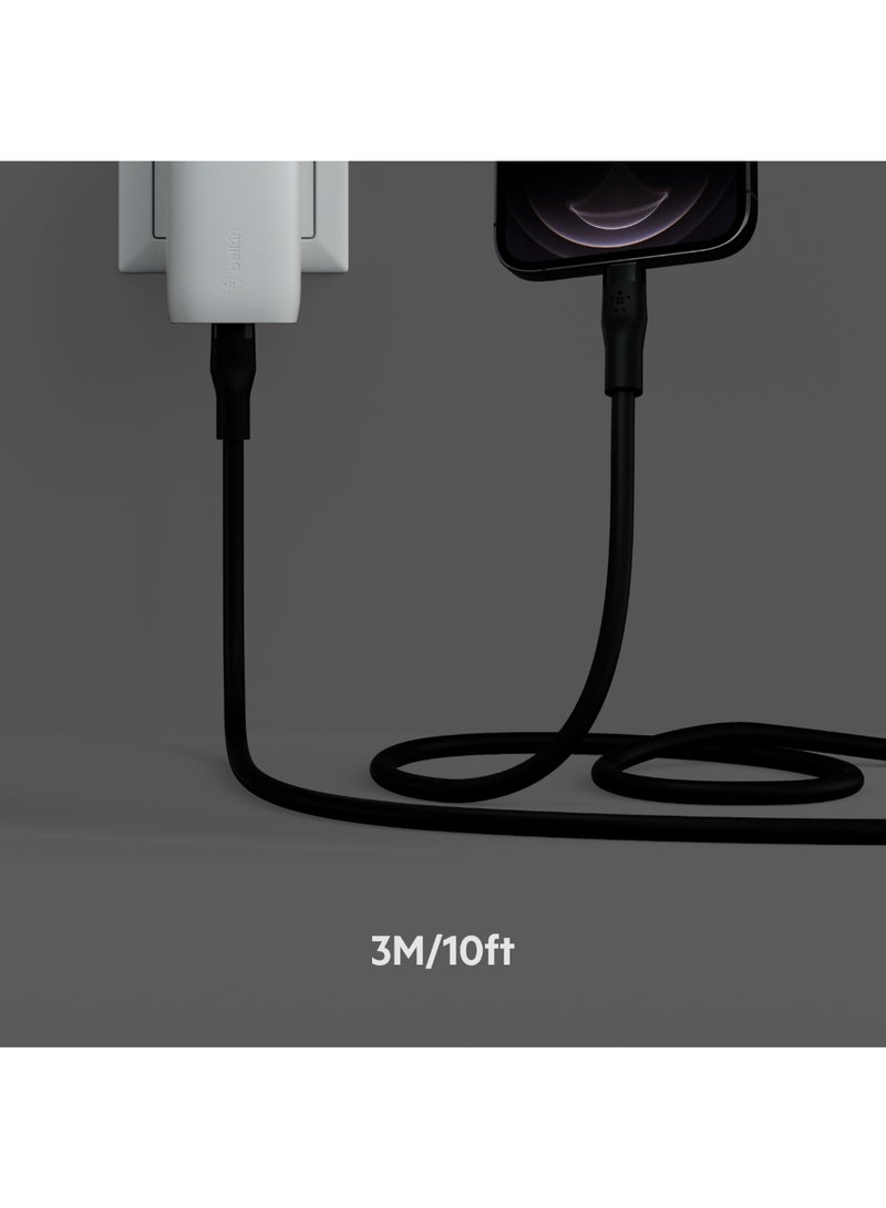 belkin - BoostCharge Pro Flex Silicone USB Type C To Lightning Cable (3M/10Ft), MFI Certified iPhone Cable 20W Fast Charging Power Delivery For iPhone 14/14 Plus, 13, 12, Pro, Max, Mini, Se, iPad And More Black - Image 1