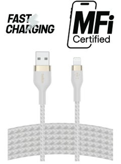 belkin BoostCharge Pro Flex Braided USB Type A To Lightning Cable, iPhone Charger Cable (3M/10Ft), MFI Certified Apple Cable For iPhone 15, 14, 13, 12, Pro, Max, Mini, Se, iPad And More white  - Image 1