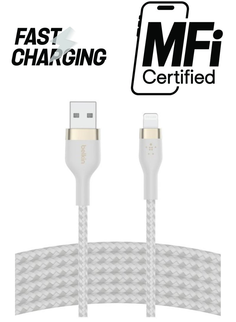 belkin - BoostCharge Pro Flex Braided USB Type A To Lightning Cable, iPhone Charger Cable (3M/10Ft), MFI Certified Apple Cable For iPhone 15, 14, 13, 12, Pro, Max, Mini, Se, iPad And More white - Image 1