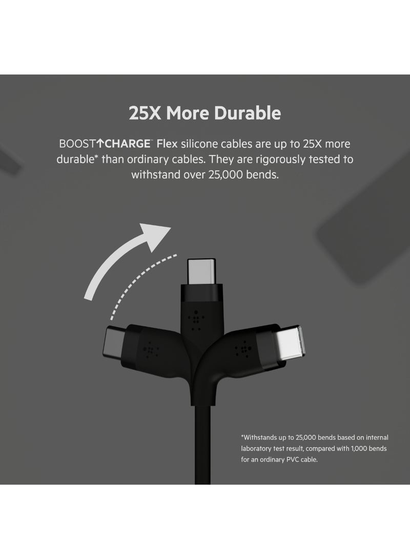 belkin Belkin Boostcharge Flex Silicone Usb Type C To A Cable (3M/10Ft), Usb Usb-If Certified Usb-C Charging Cable For Ipad Pro, Galaxy S21, Ultra, Plus, Note 20, Pixel, And More - Black Black  - Image 4