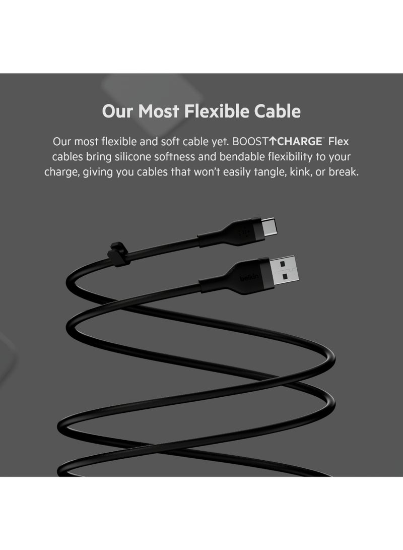 belkin Belkin Boostcharge Flex Silicone Usb Type C To A Cable (3M/10Ft), Usb Usb-If Certified Usb-C Charging Cable For Ipad Pro, Galaxy S21, Ultra, Plus, Note 20, Pixel, And More - Black Black  - Image 5
