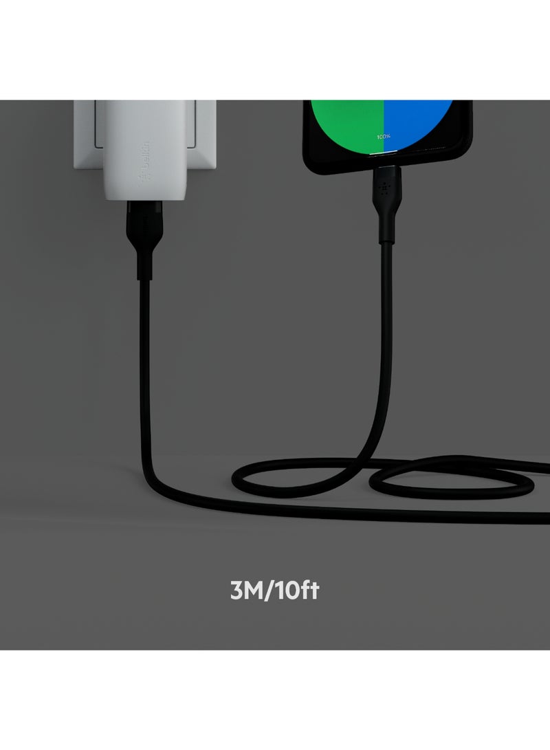 Belkin Boostcharge Flex Silicone Usb Type C To A Cable (3M/10Ft), Usb Usb-If Certified Usb-C Charging Cable For Ipad Pro, Galaxy S21, Ultra, Plus, Note 20, Pixel, And More - Black Black