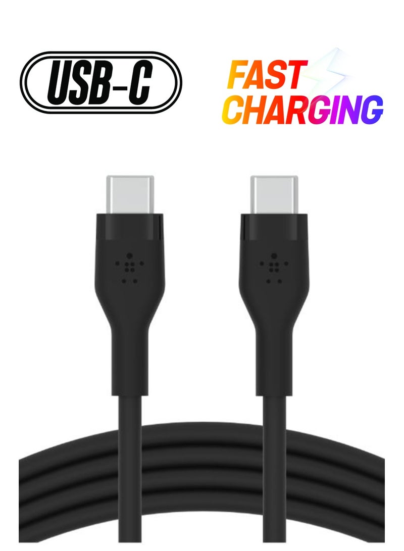 belkin BoostCharge Flex silicone USB C charger cable USB IF certified USB C Cable To USB C Type Cable chargIng cable For iPhone 15 Samsung Galaxy S24 S23 iPad MacBook Note Pixel & more   1m black Black  - Image 1