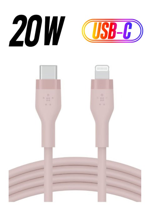 BoostCharge Pro Flex Silicone USB C To Lightning Cable, MFI Certified iPhone Cable 20W Fast Charging Power Delivery For iPhone 15, 14, 13, 12, Pro, Plus, Pro Max, Mini, iPad And More - (1M) Pink