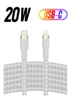belkin BoostCharge Pro Flex Braided USB Type C To Lightning Cable (3M/10Ft), MFI Certified iPhone Cable 20W Fast Charging Power Delivery For iPhone 14/14 Plus, 13, 12, Pro, Max, Mini, Se, iPad And More White  - Image 1