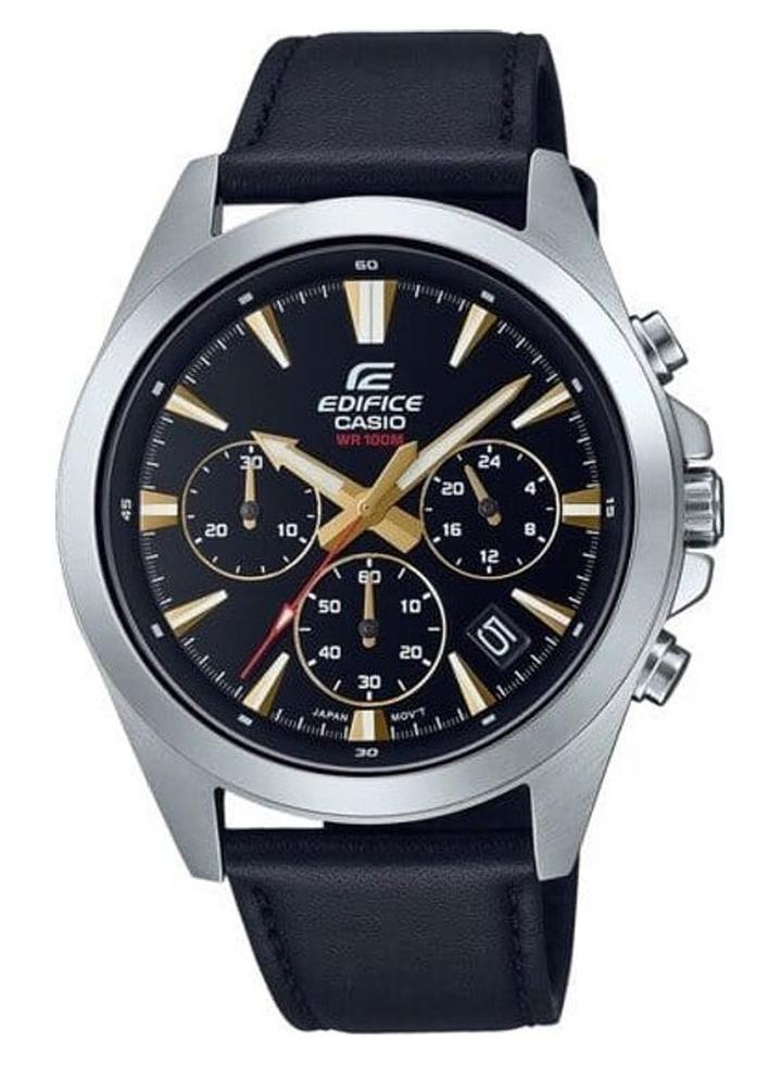 CASIO Men's Edifice Analog Chronograph Black Dial Leather Band Watch EFV-630L-1AVUDF - Image 1