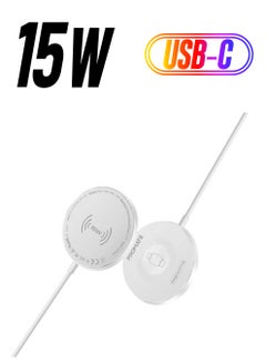 iPhone14 3-in-1 Wireless Charger, Dual Sided Magnetic Qi Wireless Charging Pad with 15W Mag-Safe Charging for iPhone 13, 5W iWatch/AirPods Charger and USB-C Connector, MagCord-Trio White
