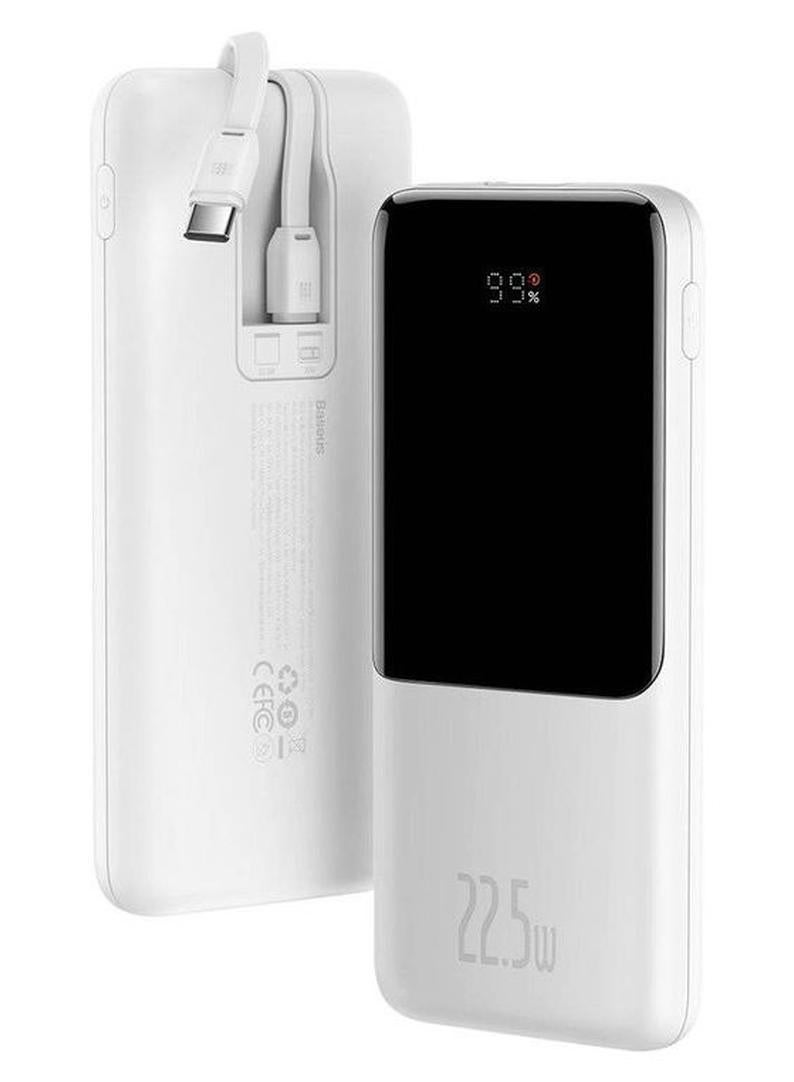 بيسوس "باور بانك سريع الشحن بقدرة 22.5 واط مع كابل مدمج من النوع C وكابل Lightning" أبيض - Image 1