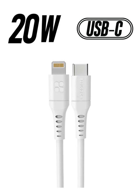 20W Power Delivery Ultra-Fast Usb-C To Lightning Soft Silicon Cable White