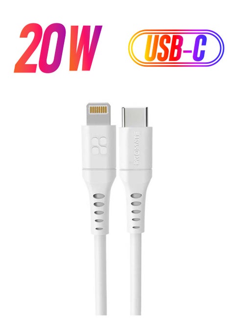 iPhone14 Type-C to Lightning Cable for iPhone 13, Ultra-Fast Charging 3A USB-C to Lightning Sync Charge Cord with 20W Power Delivery and Anti-Tangle 1.2m Soft Silicone Cable for iPhone, iPad, iPod, AirPods, PowerLink-120 White