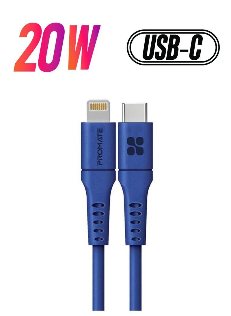 PROMATE - 20W Power Delivery Fast Charging Lightning Cable 3M Blue - Image 1