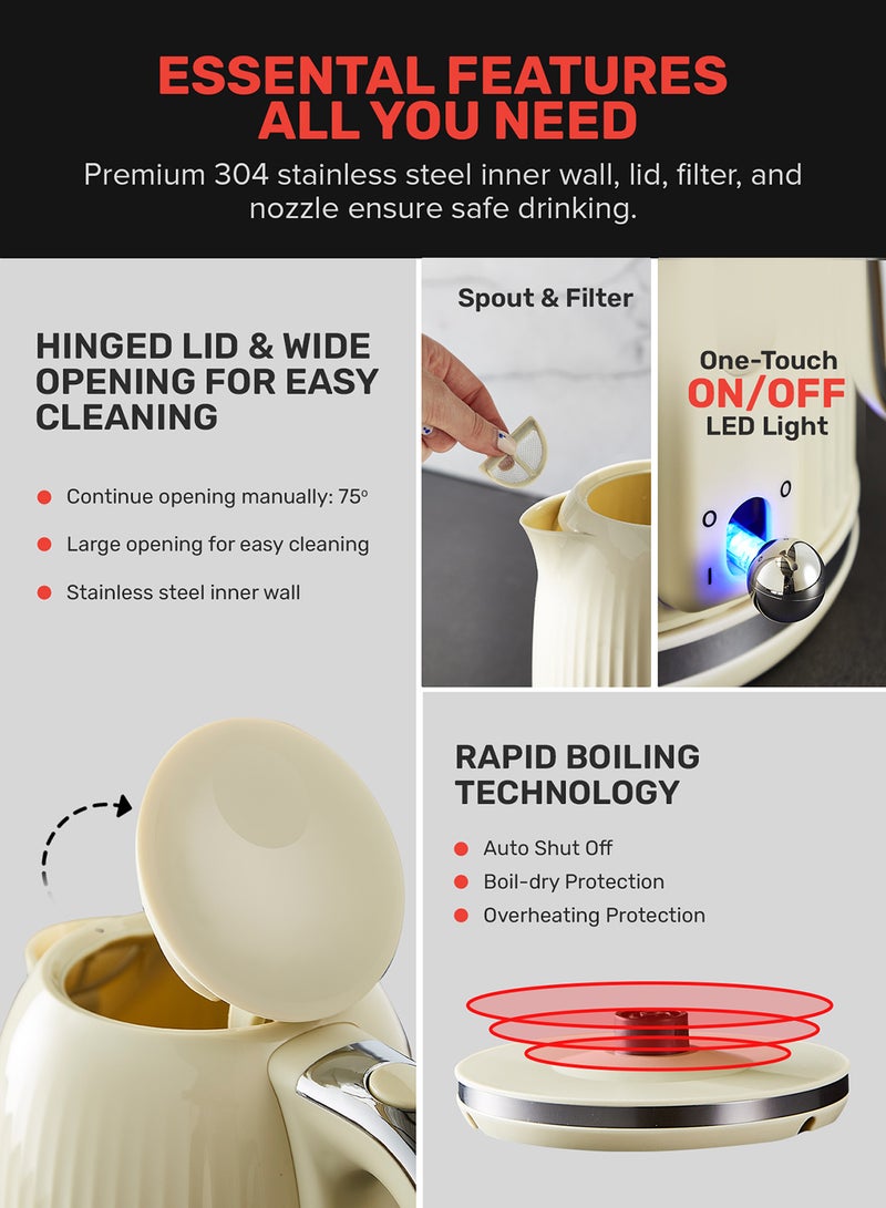جيباس غلاية ج jug سعة 1.7 لتر - GK38068UK-CR/ دوران 360 درجة، حماية من الغليان الجاف وإيقاف تلقائي/ مثالية لغلي الماء، الحليب، الشاي/ فلتر قابل للإزالة والغسل - Image 3