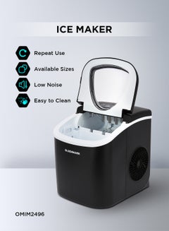 Ice Maker With Plug Drain, High Speed Fan, Bullet Shaped Ices Includes Basket And Scoop, Compact And Wide Use, Perfect For Home, Restaurants, Outdoor Parties, Camps 100 W OMIM2496LR Black