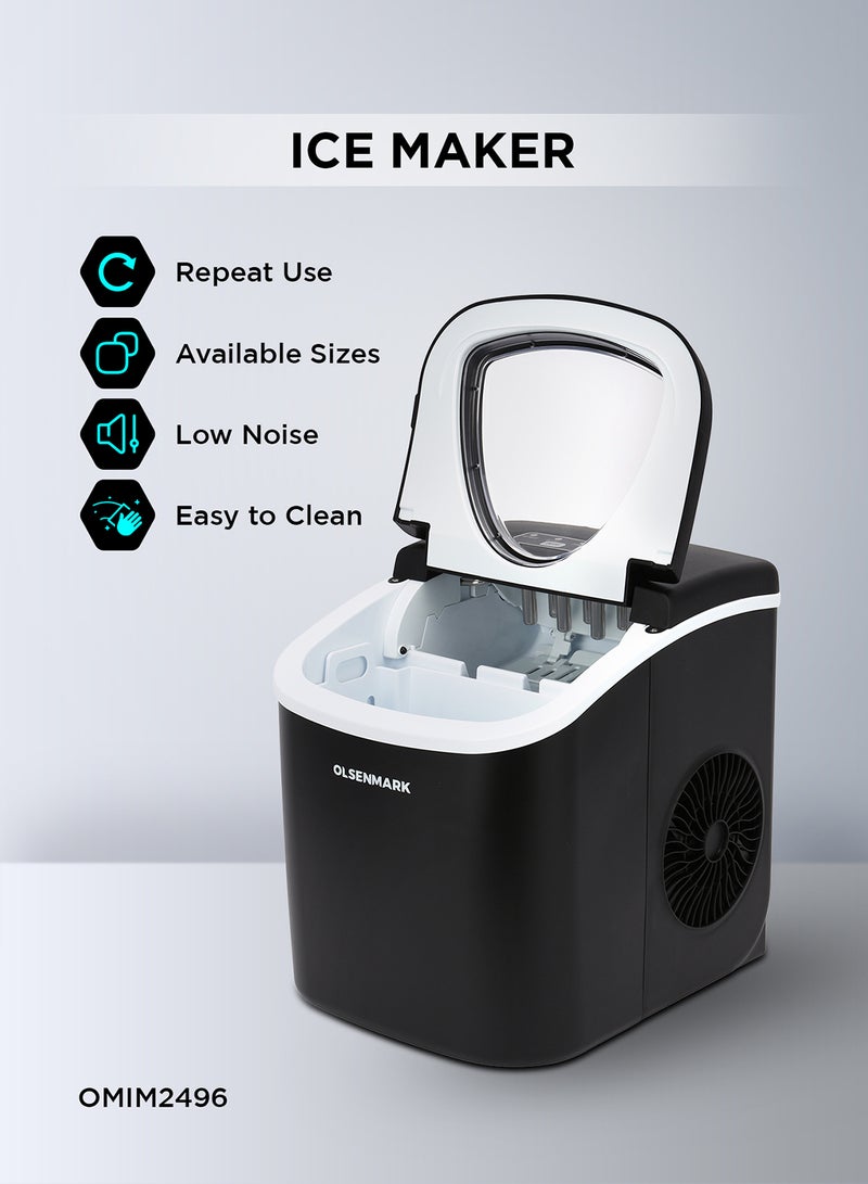 Olsenmark - Ice Maker With Plug Drain, High Speed Fan, Bullet Shaped Ices Includes Basket And Scoop, Compact And Wide Use, Perfect For Home, Restaurants, Outdoor Parties, Camps 100 W OMIM2496LR Black - Image 1