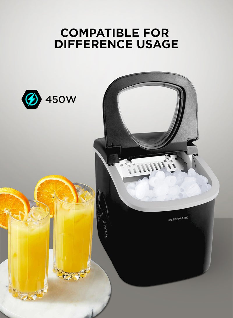 Olsenmark - Ice Maker With Plug Drain, High Speed Fan, Bullet Shaped Ices Includes Basket And Scoop, Compact And Wide Use, Perfect For Home, Restaurants, Outdoor Parties, Camps 100 W OMIM2496LR Black - Image 1