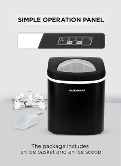 Olsenmark Ice Maker With Plug Drain, High Speed Fan, Bullet Shaped Ices Includes Basket And Scoop, Compact And Wide Use, Perfect For Home, Restaurants, Outdoor Parties, Camps 100 W OMIM2496LR Black  - Image 3