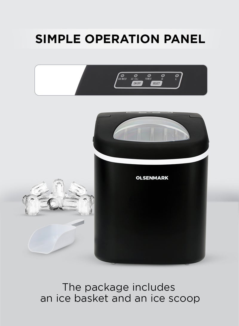 Olsenmark - Ice Maker With Plug Drain, High Speed Fan, Bullet Shaped Ices Includes Basket And Scoop, Compact And Wide Use, Perfect For Home, Restaurants, Outdoor Parties, Camps 100 W OMIM2496LR Black - Image 1