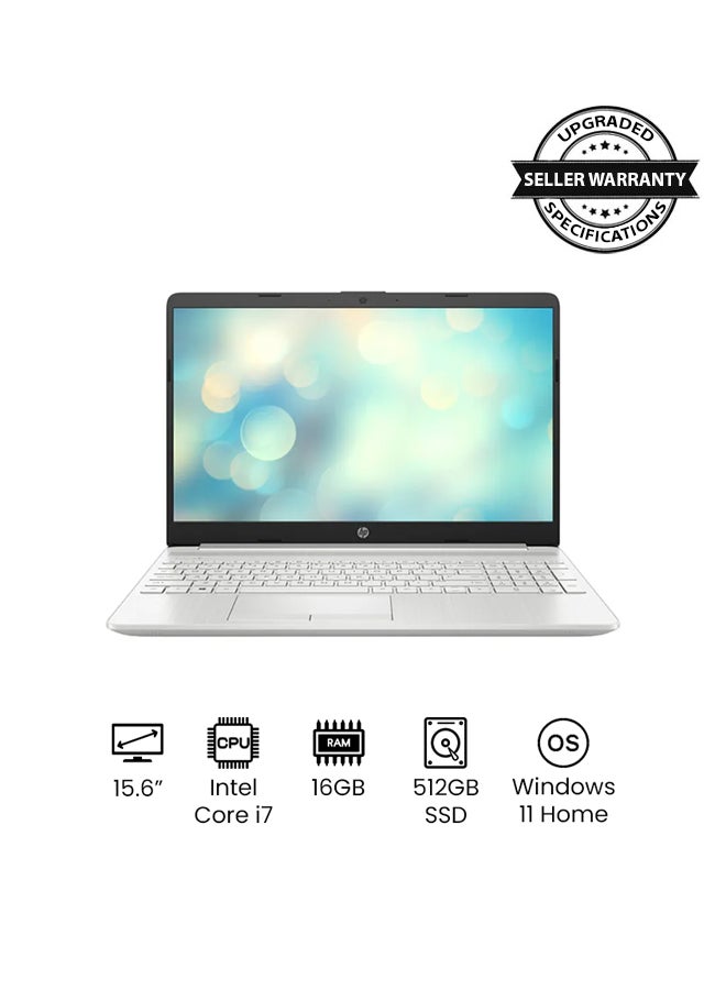 HP - 15-dw3145ne (Upgraded Version) Laptop With 15.6-Inch FHD Display, Core i7-1165G7 Processor/16GB RAM/512GB SSD/Intel Iris Xe Graphics/Windows 11 Home/International Version English/Arabic Natural Silver - Image 1