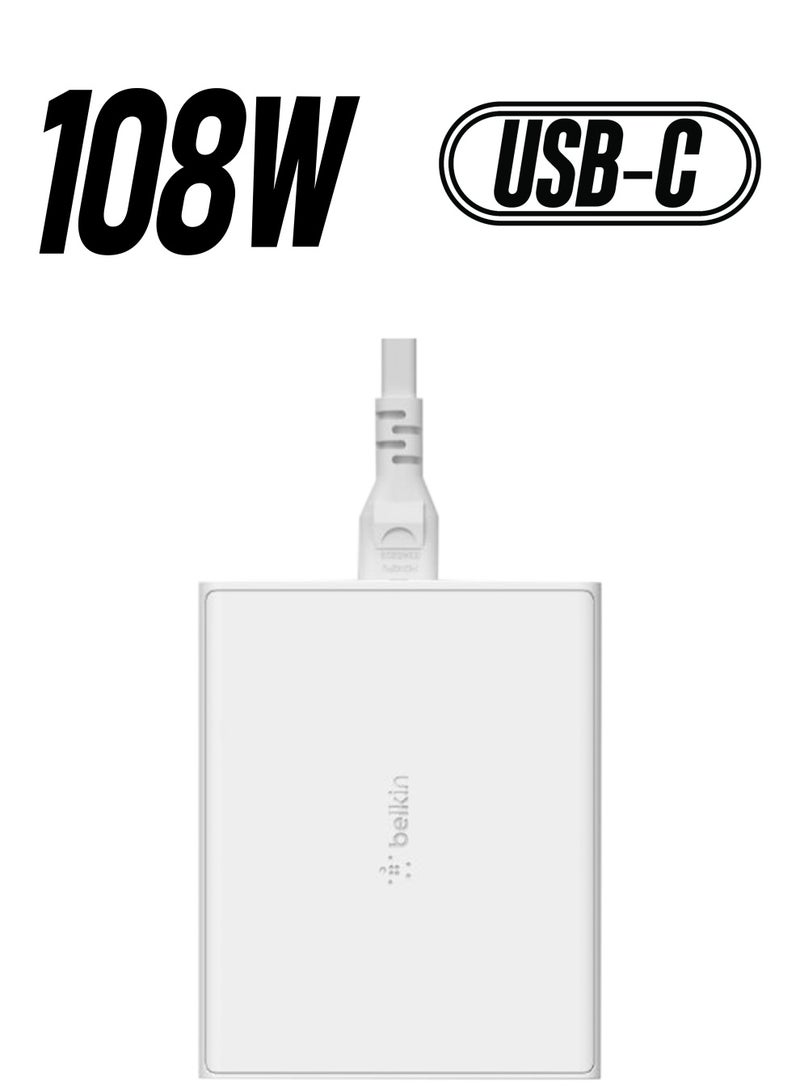 belkin - 108W GaN USB Charging Station for Multiple Devices, 2 USB Type C and 2 USB A Fast Desktop Charger Dock Hub for MacBook, Pro, Air, iPhone, Pro, Max, Mini, iPad Pro, Air, Galaxy and More White - Image 1