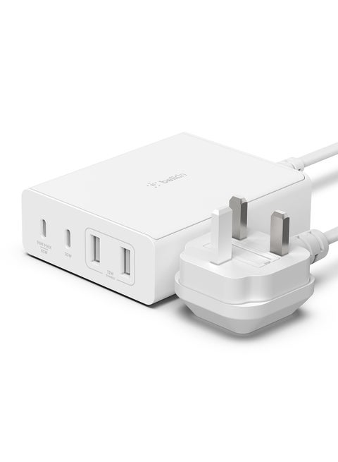 108W GaN USB Charging Station for Multiple Devices, 2 USB Type C and 2 USB A Fast Desktop Charger Dock Hub for MacBook, Pro, Air, iPhone, Pro, Max, Mini, iPad Pro, Air, Galaxy and More White