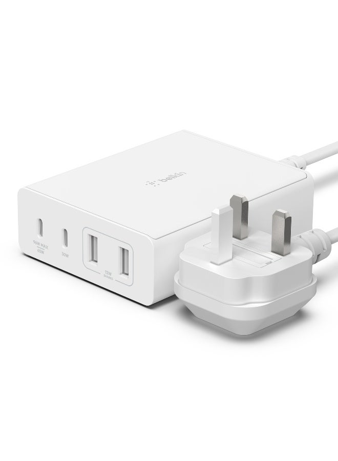 belkin 108W GaN USB Charging Station for Multiple Devices, 2 USB Type C and 2 USB A Fast Desktop Charger Dock Hub for MacBook, Pro, Air, iPhone, Pro, Max, Mini, iPad Pro, Air, Galaxy and More White - Image 1
