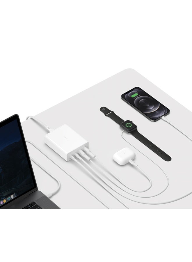 belkin 108W GaN USB Charging Station for Multiple Devices, 2 USB Type C and 2 USB A Fast Desktop Charger Dock Hub for MacBook, Pro, Air, iPhone, Pro, Max, Mini, iPad Pro, Air, Galaxy and More White - Image 2