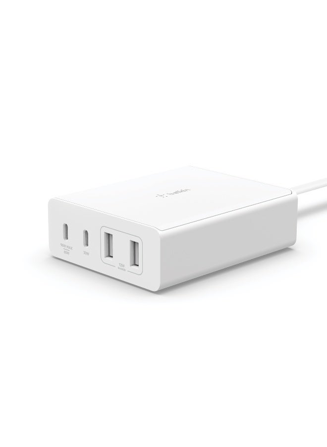 belkin 108W GaN USB Charging Station for Multiple Devices, 2 USB Type C and 2 USB A Fast Desktop Charger Dock Hub for MacBook, Pro, Air, iPhone, Pro, Max, Mini, iPad Pro, Air, Galaxy and More White - Image 3