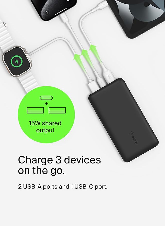 belkin 3-Port Power Bank 10K + USB-A to USB-C Cable black  - Image 2