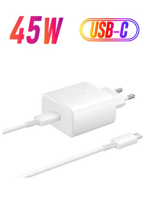 PD 45W Super Fast Charger With USB Type - C to Type - C Cable white