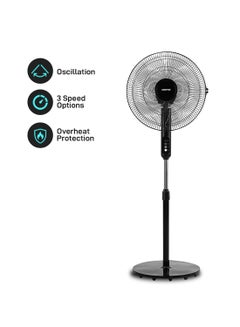 GEEPAS 16" Stand Fan, Wide Oscillation, 5 Blades | Adjustable Height | 3 Speed Setting | Metal Safety Grill | Ideal for Home, Office, Restaurant 50 W GF9615L Black  - Image 1